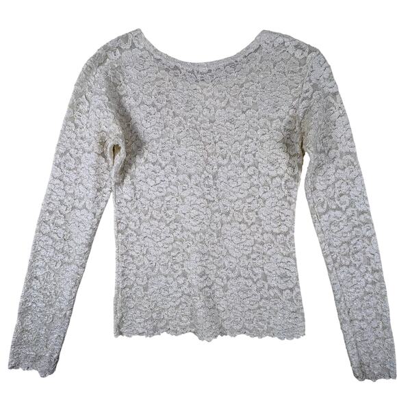 Y2K Cream Lace Long Sleeve Top XS | Boho Cottagecore Fairycore Romantic Grunge - Picture 4 of 9
